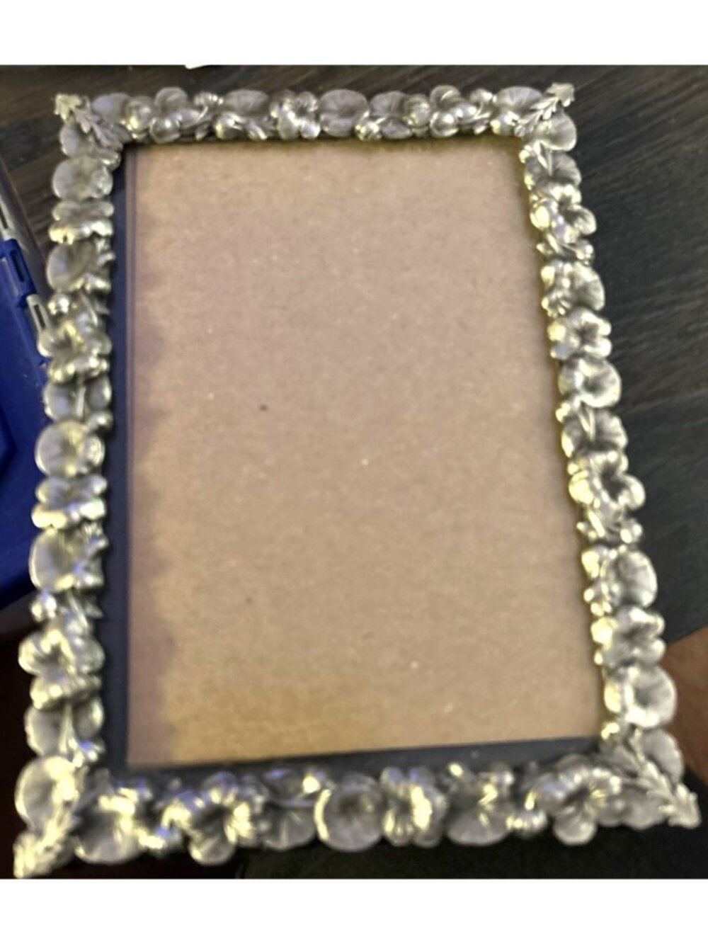 Flower and Lilypad Pewter Picture Frame 5 x 7" Freestanding Wall Mount